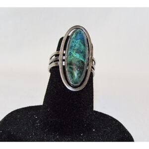 Estate ~4 TCW Cabochon Blue Green Chrysocolla 925 Sterling Silver Ring (5) Adj